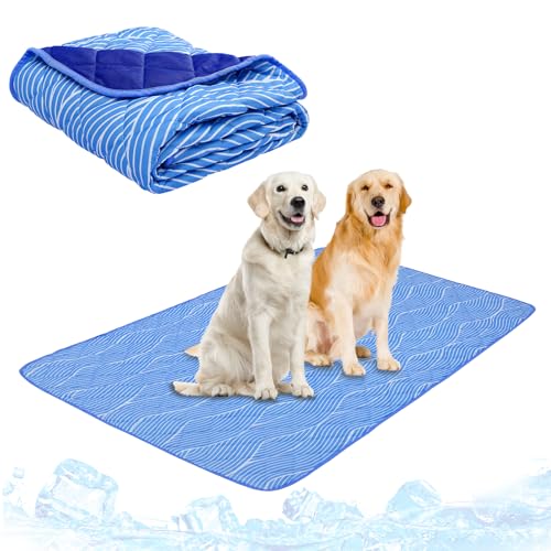 PUPTECK Dog Cooling Mat for Medium Large Dogs, Blanket for Kennels Crate Floor, Pets Cooling Pad, Dog Cat Summer Sleeping Outside, Deep Blue X-Large 40"x60"