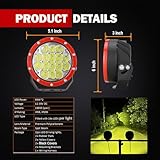 BIGLION.X 5Inch 2Pcs 160W Red Round Offroad Lights 18800LM Super Bright Amber Offroad Driving Lights Yellow Work Lights Waterproof IP68 12V 24V with Wiring Harness for Trucks Pickup ATV UTV SUV