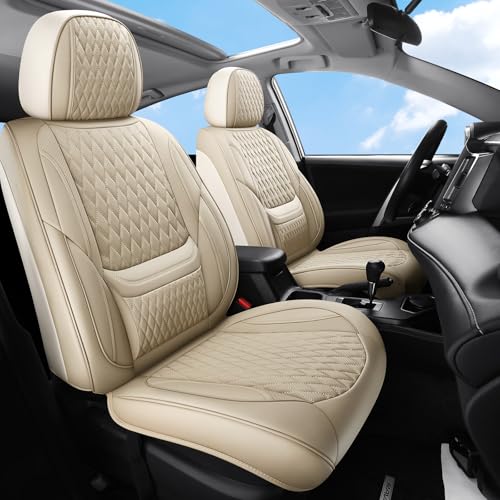 Car Seat Covers, Leather Car Seat Covers, Automotive Seat Covers 2 Front Seats, Fit for Most Cars SUV and Most Sedans Hatchbacks Crossovers, Super Breathable Waterproof Full Wrapping Edge Seat Covers