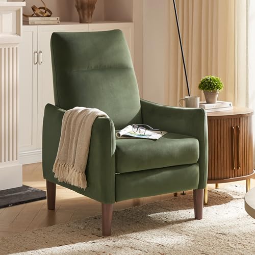 mopio Arthur Recliner Chair with 3 Positions, Accent Armchair, Mid Century Modern Reading Chair, High Back Padded Support Comfy Sleeper Armchair (Olive Green Velvet)