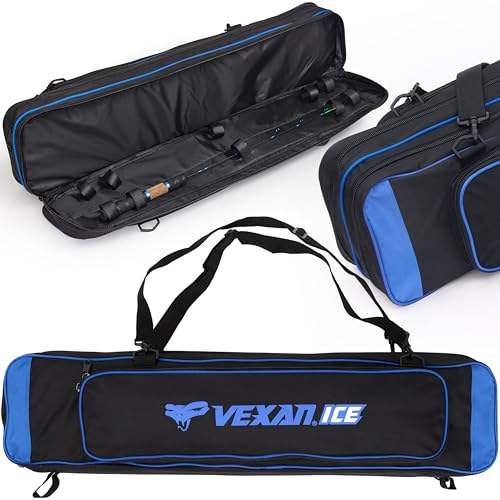 Vexan Ice Fishing Rod Case - Water-Resistant Ice Fishing Tackle Bag, Ice Rod Case - 36" Portable Rod Carrier, Fishing Rod Travel Case, Fly Fishing Bag - Fits 8 Rods, Tip-Ups, & Lures (Blue)