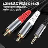 RCA to 3.5mm AUX Cable, (1.5M/4.9Feet) 3.5mm 1/8 to RCA 2-Male Headphone Jack Adapter Y Splitter Premium Stereo Audio Cord for Smartphones, Tablets, HDTV,or MP3 Players, Speakers