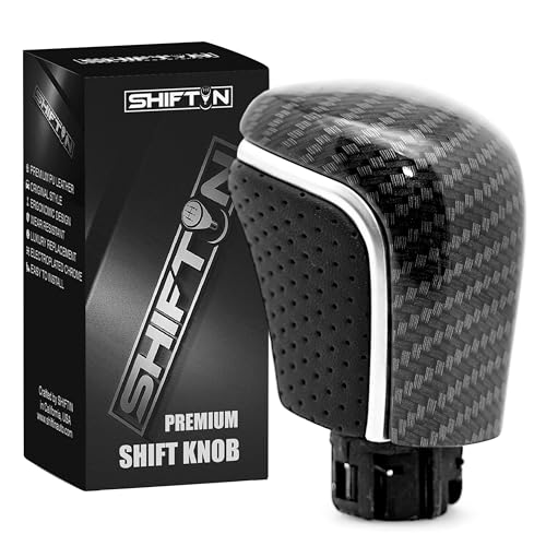 SHIFTIN Black Leather Gear Shift Knob Shifter for Toyota Camry Corolla Avalon (Punched Black Leather/Carbon Fiber Pattern)
