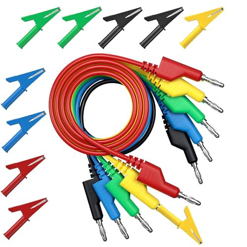 TALLSOCNE 5pcs 4mm Stackable Banana to Banana Plug Test Cable Lead Set,10pcs 4mm Socket Banana Jack Copper Alligator Clips, for Multimeter Leads, Electrical Test Leads 1000V/ Max 19A