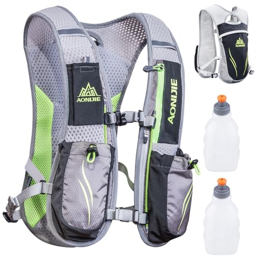 Azarxis Hydration Running Vest Backpack Pack 5.5L for Women and Men Jogging Trail Race Marathon Cycling Hiking (Gray with 2 x 250ml Water Bottles)