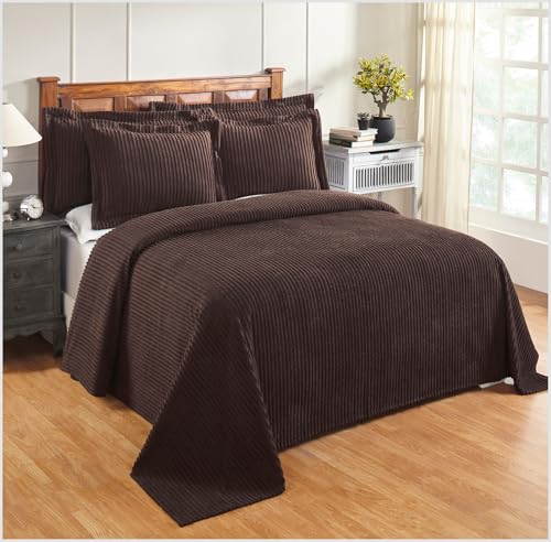 Better Trends Chenille Bedspreads Queen Size, Chocolate 100% Cotton Chenille Stripe Design Tufted Bedding Coverlet Soft Lightweight, 102"x110" 1 Pieces Jullian Collection