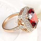 Acefeel Large Red Stone Cocktail Ring For Women Costume Jewelry Ruby Crystal Statement Ring 18K Rose Gold Plated (03 red, 9)