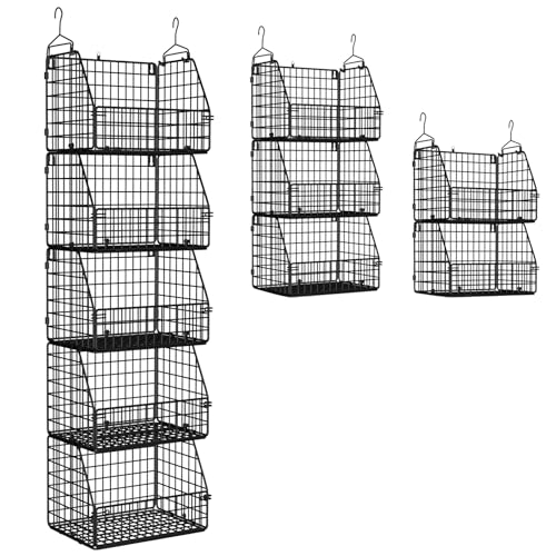 PUPPYCUTE Stackable Wire Storage Baskets for Kitchen Closet Pantry, Hanging Closet Organizers Storage Shelves Organization, Wall Mount Metal Basket Bins, Clothing Vegetable & Fruit Organizer 5 pcs