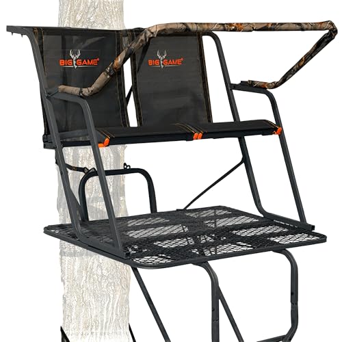 BIG GAME 2-Person Ladder Tree Stand for Hunting Deer, Spector XT, 17' Tall, Black - Adjustable Climbing Treestand with Platform and Safety Harness for Shooting