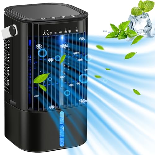 Portable Air Conditioners - Portable AC Small Personal Air Cooler Fan, Quiet Mini Mobile Cooling Fan with Handle,2/4H Timer 3 Speeds,Desk Air Conditioner with 7 Color for Home Office Car Work Outdoor