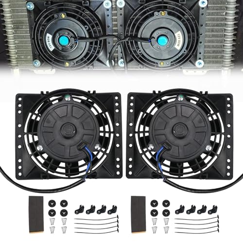 PRUNkuar 6 Inch Small Slim Push Pull Electric Cooling Fan 650CFM Radiator Oil Cooler Mount Kit Black 2Pcs