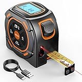 Laser Tape Measure 197Ft Laser Measurement & 16Ft Manual Measuring Digital Tape Measure Support to Pythagorean Mode, Area, Volume, Ft/Ft+in/in/M Unit Distance Meter for Woodworker Tool