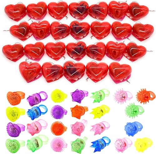 JOYIN 26 Packs Valentines Day Gifts Cards with Light Up Rings Filled Hearts for Kids, Valentine’s Day Glow In The Dark Finger Toys Rings for Boys and Girls Classroom Gift Exchange Game Prizes