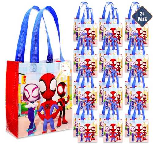 Spidey and His Amazing Friends Party Favor Bag Set – 24 Pack of 8" Marvel Party Goodie Bags for Kids Bulk Reusable | Spiderman Birthday Party Supplies