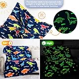 Jekeno Dinosaur Glow in The Dark Blanket Dino Throw for Kids Boys Girls Birthday Easter Decor for Age 1-14 Years Old Teens Child Toddler Son Throw Navy Blue 50"x60"