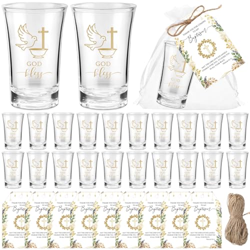 Roshtia 50 Sets Baptism Favors for Guests God Bless Shot Glasses with Thank You Tags and Bags Baptism Favors First Communion Christening Gifts Baby Shower Party Decorations