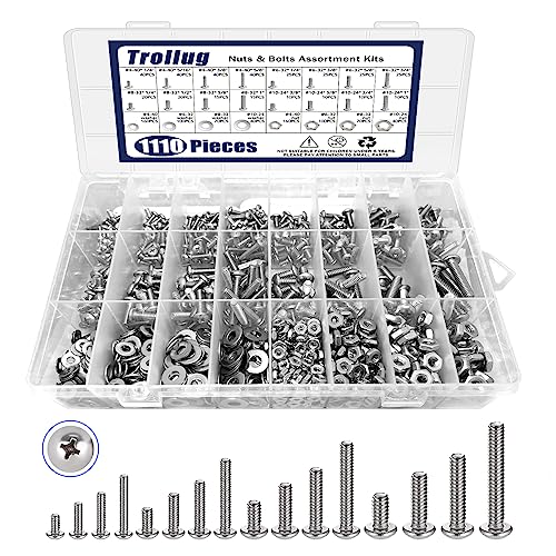 1110PCS Nuts and Bolts Assortment Kit, Stainless Steel Hardware Assortment Kit with Assorted Screws, Nuts, Bolts and Washers（#4-40#6-32#8-32#10-24）