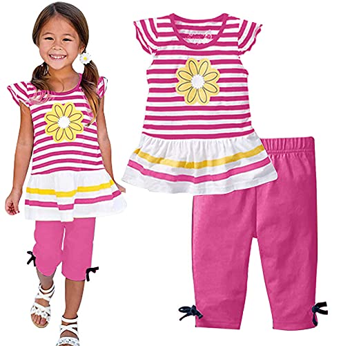 LUKYCILD Baby Girls Summer Clothes Casual Clothing Suit Short Sleeve Striped T-Shirt +Pants