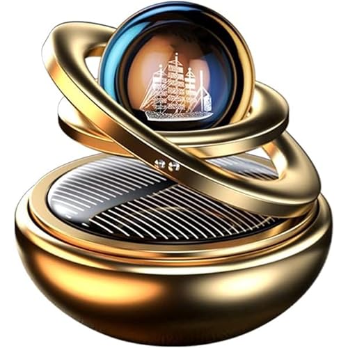 Riloer Car Aromatherapy Diffuser, Car Air Fresh Device, Car Aroma Ring Ornament, Car Decoration Accessories, Rotating Car Perfume Solar Energy Car Aromatherapy, Gold