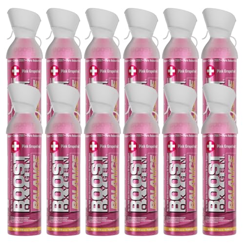 Boost Oxygen Large Balance Pink Grapefruit Aroma 10L Canister | Respiratory Support for Aerobic Recovery, Altitude, Performance & Health (12 Pack)