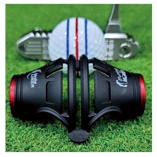 BIRDIE79 Birdie Liner Black Golf Ball Marker Alignment Tool Kit - 360-Degree Triple Line Stencil with 3-Color Pens and Gift Box - Premium Quality