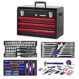 WORKPRO 408-Piece Mechanics Tool Set, General Household Home Repair Tool Kit with 3-Drawer Heavy Duty Metal Box, Hand Tool Kit Set 1 Pack