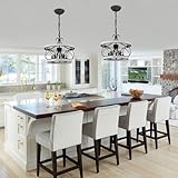 Bella Depot 5-Light Rustic Cage Wood Chandelier Dimmable Lighting, Adjustable Farmhouse Pendant Light for Kitchen Island 15.7"x15.7" - Weathered