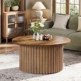 Tribesigns 31.5" Round Coffee Table, Farmhouse Circle Coffee Table with Metal Base, Modern Wood Accent Center Table Sofa Side Table for Living Room, Home Office, Wood Grain Veneer Top