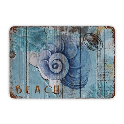 Colorful Conch Tin Plaque Blue Wood Grain Metal Sign Ocean Animals Farmhouse Garden Parch Iron Poster Painting an Ideal Inspirational Quote for Friends Family Colleagues 12x8in