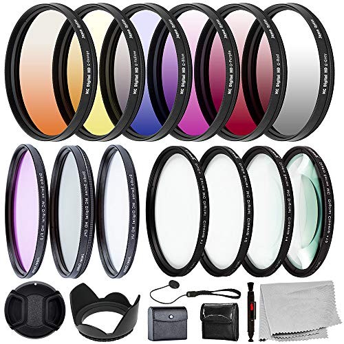Ultimaxx 52MM Complete Lens Filter Accessory Kit: 6 Gradual Color Filters + UV CPL FLD + Macro Close Up (+1 +2 +4 +10) Set