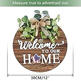 Interchangeable Seasonal Welcome Sign Front Door Decoration, Rustic Round Wood Wreaths Wall Hanging Outdoor, Farmhouse, Porch, for Spring Summer Fall All Seasons Holiday Halloween Christmas.