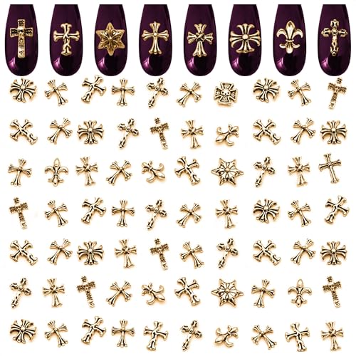 100 Pcs Gold Cross Nail Charms and Gems – 3D Gold Nail Charms Crosses, Made from Acrylic & Metal Alloy for Y2K DIY Designs – Durable and Easy-to-Apply Accessories for Creative Eye-Catching Manicures