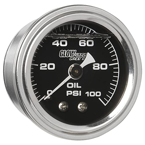 GlowShift Liquid Filled Mechanical 100 PSI Oil Pressure Gauge - Black Dial - Waterproof - 1/8-27 NPT Thread - 1-1/2" (38mm) Diameter