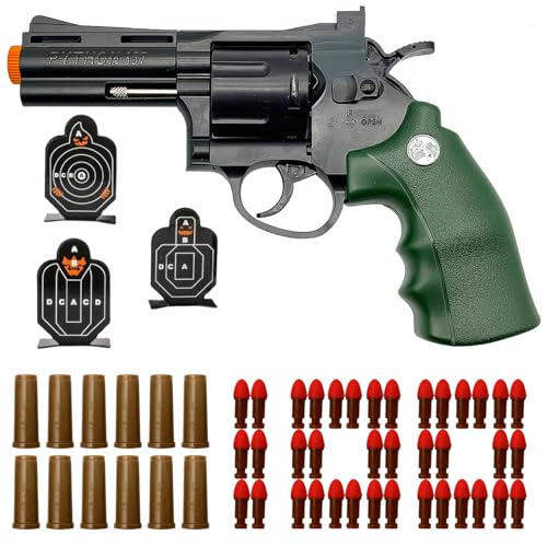 Dreamplay Soft Bullets Revolver Toy Gun, Realistic Foam Blasters Revolver Shooting Game Role-Playing Props Gifts for Adults Children with 12 Shells 100 Bullets and 3 Targets (Green)