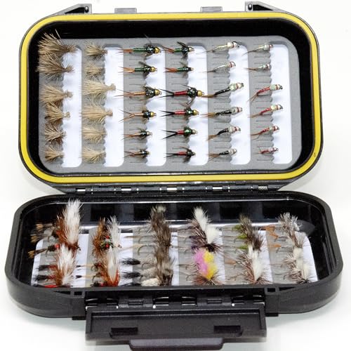 72 Premium Hand Tied Fly Fishing Flies Assortment | Dry, Wet, Nymphs, Streamers, Wooly Buggers, Terrestrials | Trout, Bass Lure Set, Kit, Gift