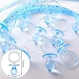 48 Pieces Baby Pacifiers Party Favors with 24 Plastic Pacifiers and 24 Mini Clothes Pins Transparent Baby Showers Pacifiers Necklace Baby Girl Boy Pacifier Necklace for Party Favor(Blue)