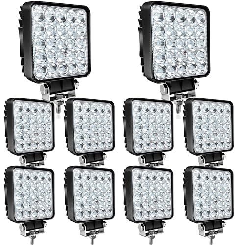 SAN YOUNG LED Work Lights for Truck Tractor, 4 Inch Square LED Light Pods 75W 7000lm Cube Waterproof LED Off-Road Light Bar for Car Boat ATV UTV RV Golf Cart Lawn Mower 12V 24V, 10Pack