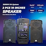 MUSYSIC Portable PA System with Microphone and Speakers – 5 Ch Audio Mixer Built-in 2000W Amp & Wireless UHF Microphone System,USB/SD Card/Bluetooth/FM/RCA Complete w/Stands - 10" Speaker