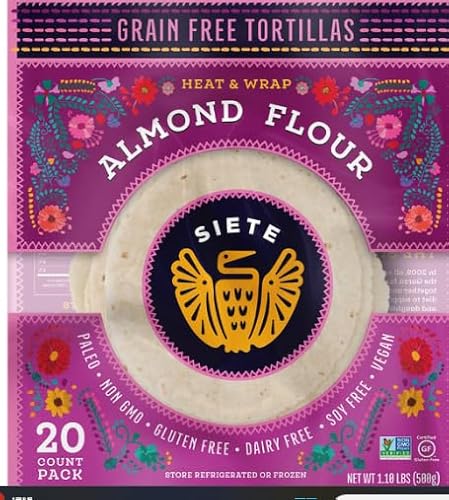 Siete Almond Flour Grain Free Tortillas, Paleto, NON GMO, Gluten Free, Dairy Free, Vegan (20 Count Pack)