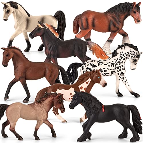 Divwa 8 Pieces 6'' Plastic Horse Figure Toy Set for Girl,Big Realistic Horse Toy Figurine Farm Animal Gift for Boy Toddler Kid,Horse Party Favor Decoration Supplies Birthday Pinata