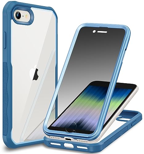 CENHUFO Privacy Case for iPhone SE 2020/SE 2022 /iPhone 8/iPhone 7, with Built-in Glass Privacy Screen Protector Full Body Shockproof Cover Spy Phone Case for iPhone SE 2020/2022/iPhone 8/7 -Blue