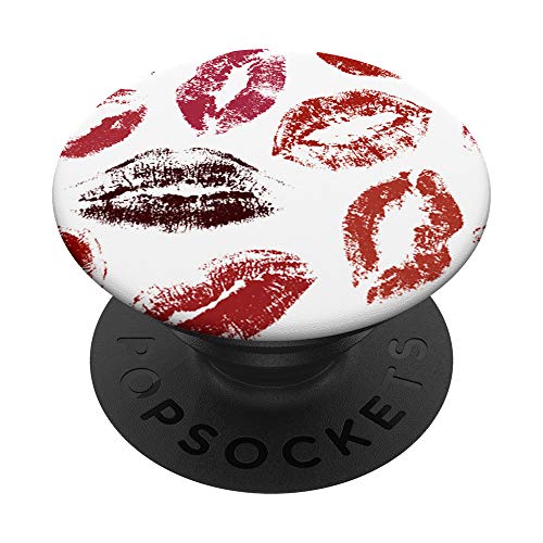 Sexy Red Lips Cute Lipstick Design With Kisses On White PopSockets PopGrip: Swappable Grip for Phones & Tablets