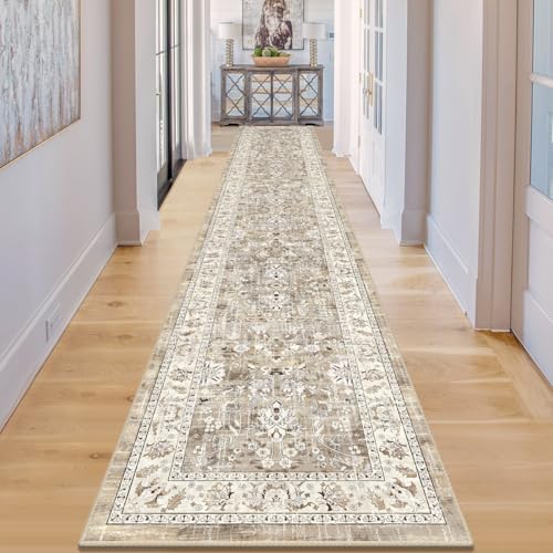 LOKHOM Washable Runner Rug, 2x12 Non-Slip Vintage Hallway Runner Rugs with Rubber Backing, Boho Soft Stain Resistant Distressed Kitchen Rugs Floor Carpet Runner for Hallway Entryway Laundry Bedroom