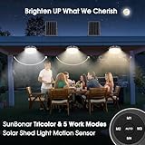 SunBonar Solar Ceiling Light Motion Sensor 2 Pack, 5 Modes 3200K/4000K/6000K Dimmable Daytime Available Solar Shed Lights with ON Off Switch & Remote Solar Lights Indoor/Outdoor for Home Barn Shop