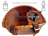 Tote & Kari Bike Basket for Women Beach Cruiser or Scooter, The Original Wicker Bicycle Baskets with Built-in Cup Holder for Front Handlebar-Classic Handmade Vintage Style Natural Rattan Wicker