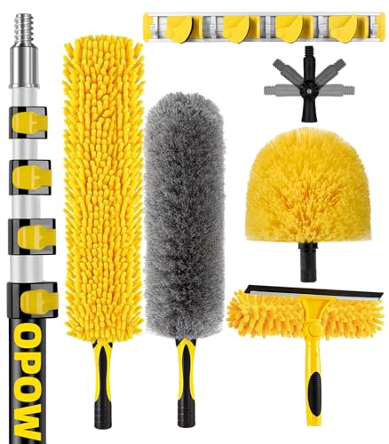 30 Foot High Ceiling Duster Kits with 7-24ft Heavy Duty Extension Pole, High Reach Duster for Cleaning,Microfiber Feather Duster,Cobweb Duster,Ceiling Fan Duster,Window Squeegee & Cleaner