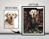 Voila Print Custom Billiard Player Pet Portrait, Personalized Dog or Cat Painting, Pool Player Gifts for Dog Dad, Sports Game Room Wall Art Decor, VP13384