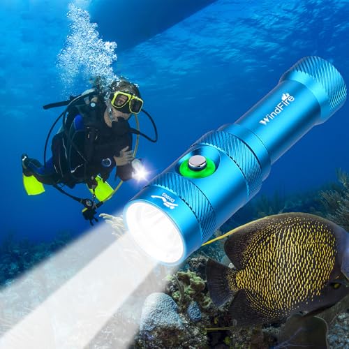 WINDFIRE Scuba Diving Light, Super Bright 5000 Lumens Scuba Diving Flashlight 3 Modes with Power Indicator, Professional IP68 Waterproof Underwater Flashlight, Rechargeable Safety Dive Torch