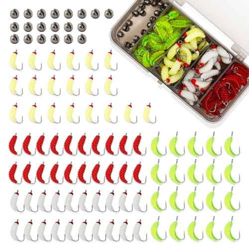 100pcs Soft Silicone Fishing Lures with Hooks, Biomimetic Maggot & Earthworm Dual-Form Bait, Lifelike Artificial Worm Lure for Freshwater/Saltwater Bass Trout Fishing