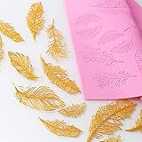 16 Inch Peacock Feather Silicone Lace Mat with Fondant Scraper, Texture Fondant Impression Embossing Decorating Mold Gum Paste Cupcake Topper Tool Icing Imprint Cake Sugarcraft Tools